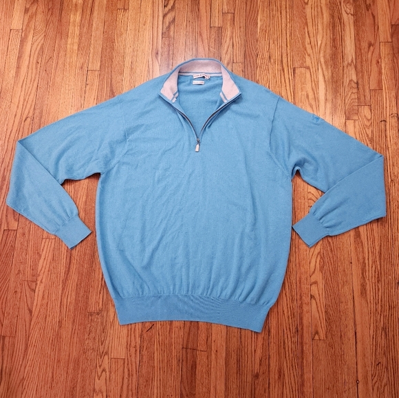 Peter Millar Mens Cashmere Blend 1/4 Zip Pullover Size XL Blue Roaring Gap Club - Picture 1 of 6